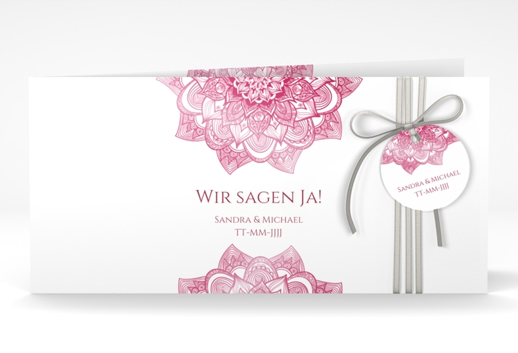 Hochzeitseinladung Delight lange Klappkarte quer pink