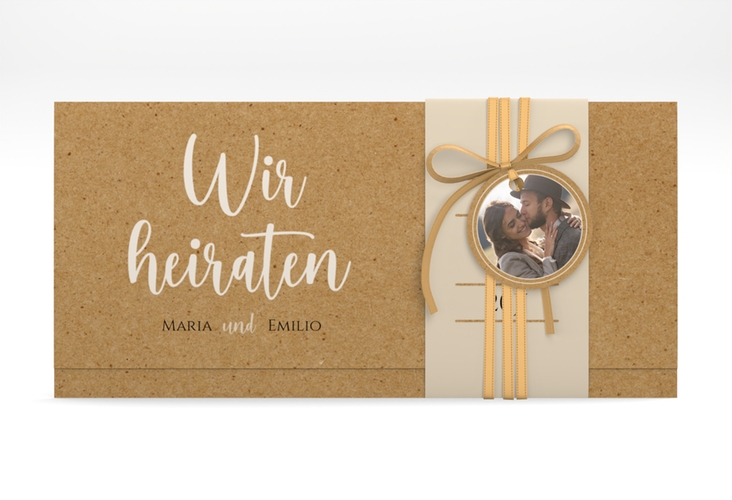 Hochzeitseinladung Noble Wickelfalzkarte + Banderole mit elegantem Schriftzug