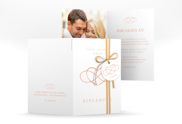 Einladungskarte Hochzeit Infinity A6 Klappkarte hoch apricot