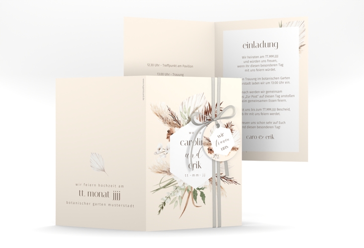 Einladungskarte Hochzeit Bohemian A6 Klappkarte hoch hochglanz mit Gräsern und Trockenblumen für Boho-Hochzeit