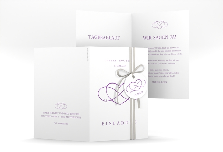 Einladungskarte Hochzeit Infinity A6 Klappkarte hoch lila