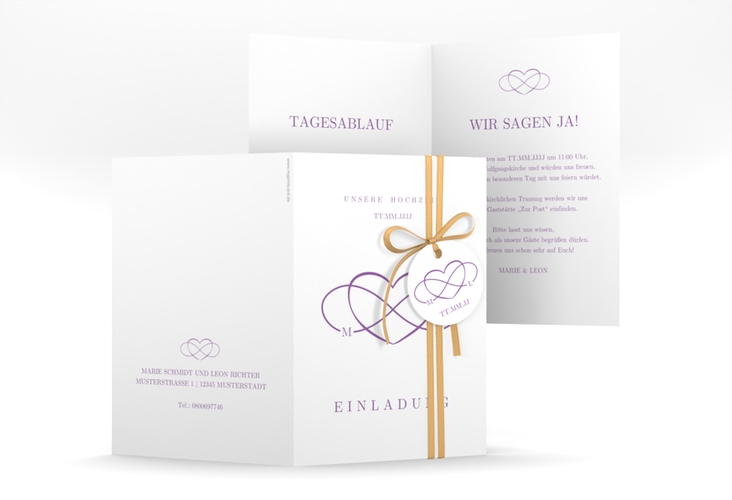 Einladungskarte Hochzeit Infinity A6 Klappkarte hoch lila