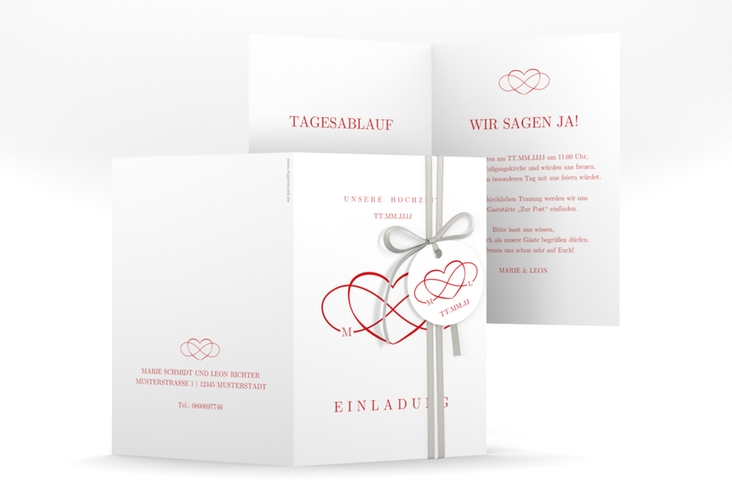 Einladungskarte Hochzeit Infinity A6 Klappkarte hoch rot hochglanz