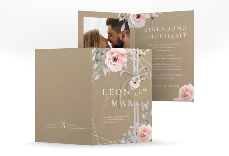 Einladungskarte Hochzeit Perfection A6 Klappkarte hoch mit rosa Rosen