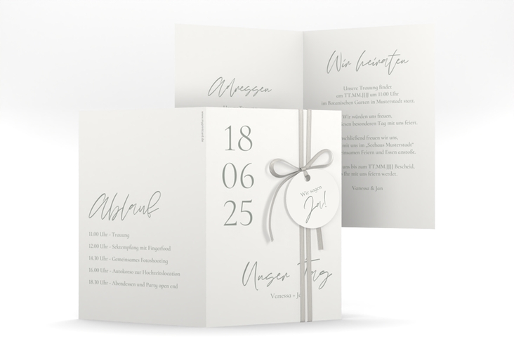 Einladungskarte Hochzeit Day A6 Klappkarte hoch weiss mit Datum im minimalistischen Design