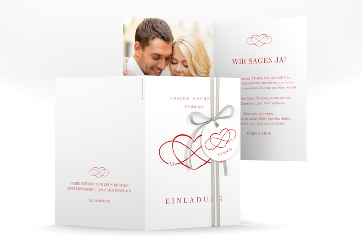 Einladungskarte Hochzeit Infinity A6 Klappkarte hoch rot