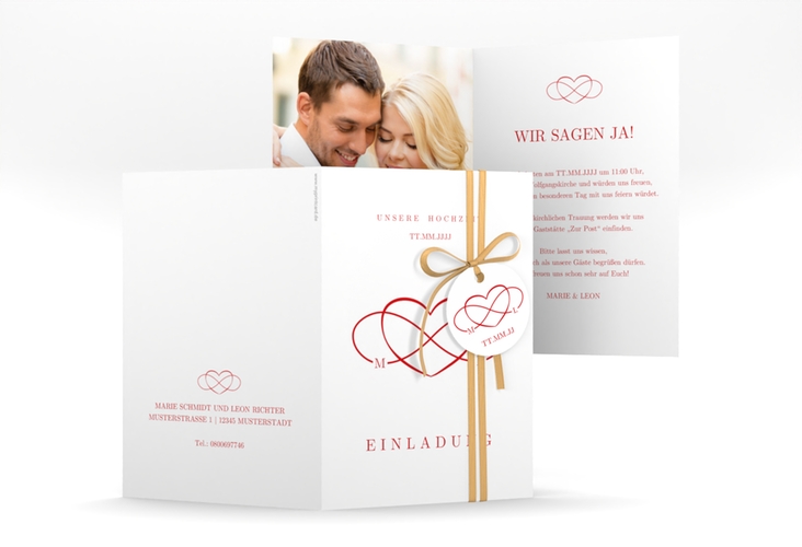 Einladungskarte Hochzeit Infinity A6 Klappkarte hoch rot