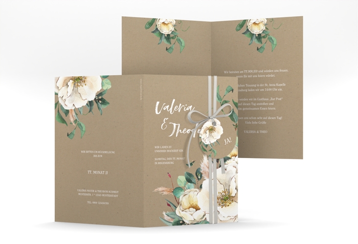 Einladungskarte Hochzeit Ivory A6 Klappkarte hoch Kraftpapier