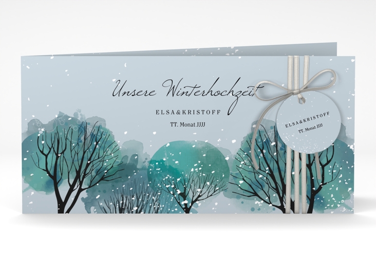 Hochzeitseinladung Winterhochzeit lange Klappkarte quer