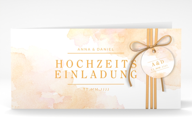 Hochzeitseinladung Blush lange Klappkarte quer orange