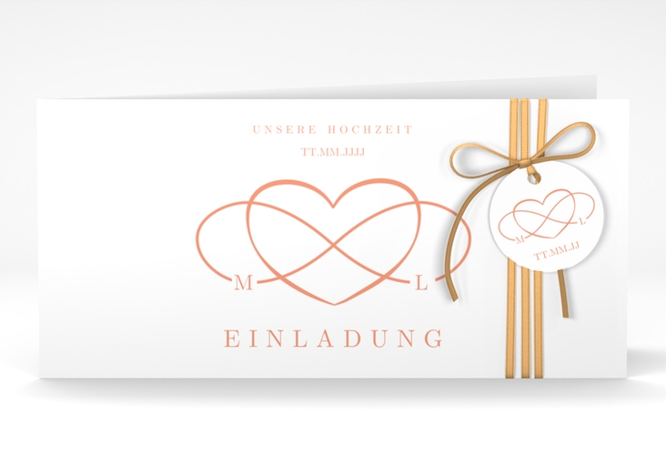 Hochzeitseinladung Infinity lange Klappkarte quer apricot hochglanz