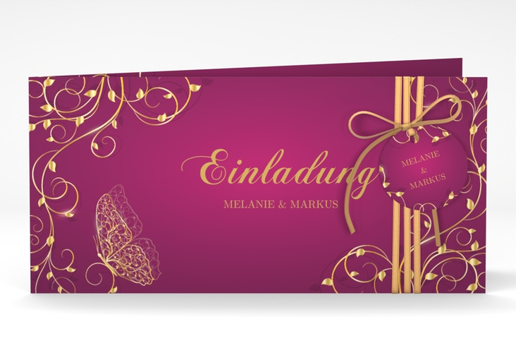 Hochzeitseinladung Eternity lange Klappkarte quer pink