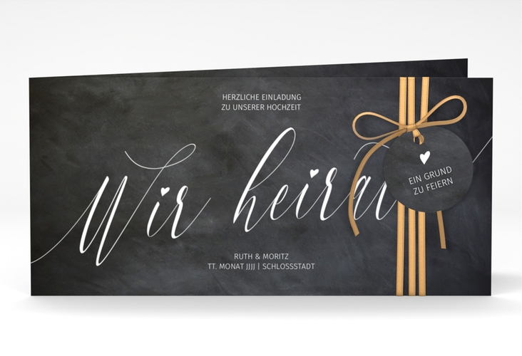 Hochzeitseinladung Chalkboard lange Klappkarte quer mit Folienveredelung