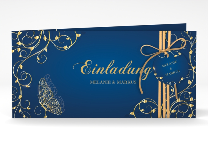 Hochzeitseinladung Eternity lange Klappkarte quer blau