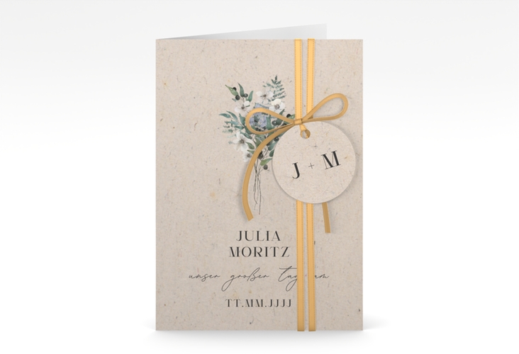 Einladungskarte Hochzeit Sträußchen A6 Klappkarte hoch hochglanz mit kleinem Blumenbouquet im Nostalgie-Design