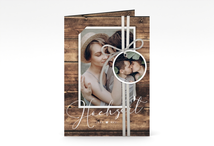 Einladungskarte Hochzeit Rustic A6 Klappkarte hoch braun