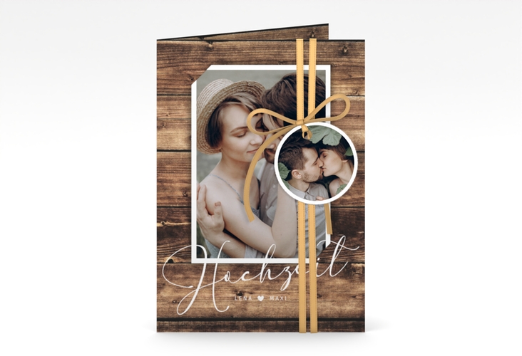 Einladungskarte Hochzeit Rustic A6 Klappkarte hoch braun