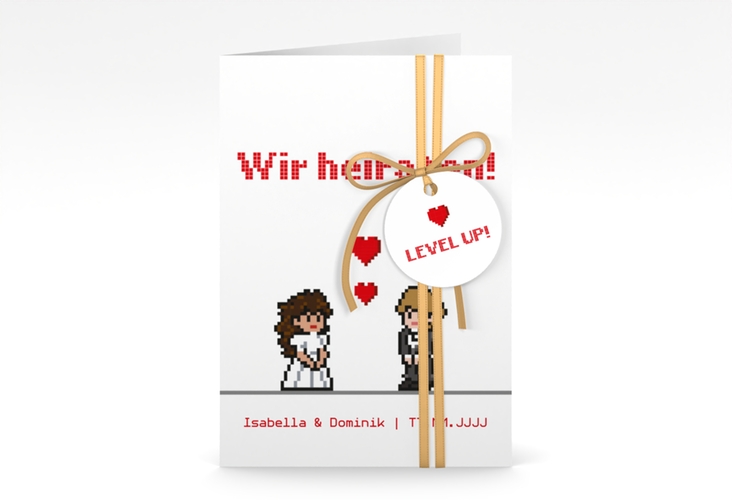 Einladungskarte Hochzeit Pixel A6 Klappkarte hoch weiss