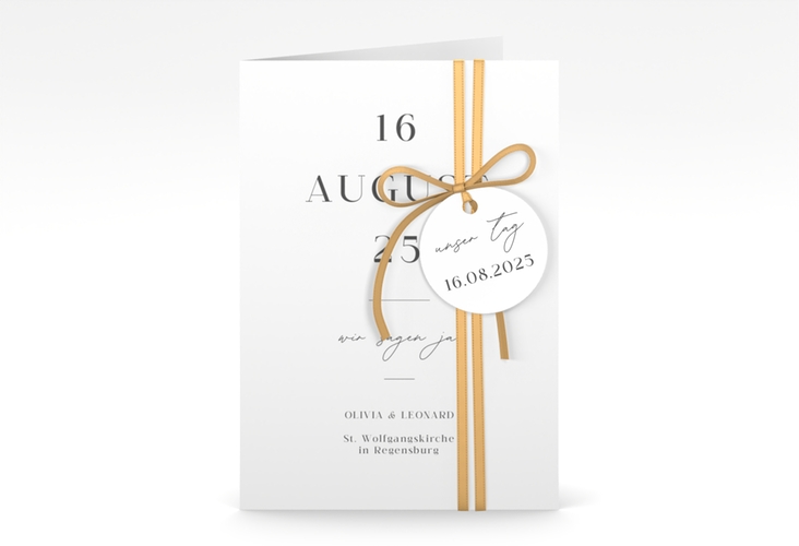Einladungskarte Hochzeit Authentisch A6 Klappkarte hoch hochglanz in schlichtem Design mit großem Hochzeitsdatum