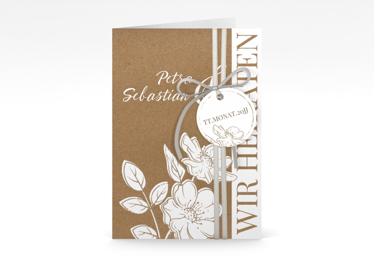 Einladungskarte Hochzeit Windflower A6 Klappkarte hoch Kraftpapier mit Wildrosen