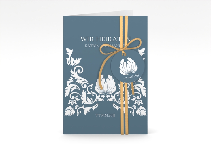 Einladungskarte Hochzeit Royal A6 Klappkarte hoch hochglanz mit barockem Blumen-Ornament