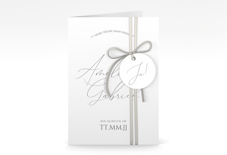 Einladungskarte Hochzeit Federschrift A6 Klappkarte hoch weiss hochglanz in schlichtem Design mit Kalligrafie