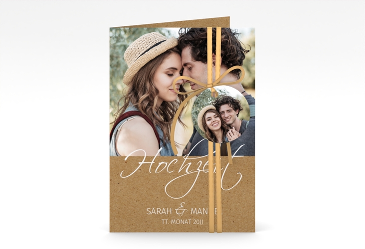 Einladungskarte Hochzeit Big Picture A6 Klappkarte hoch Kraftpapier hochglanz mit Foto des Brautpaars