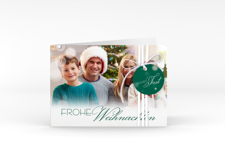 Weihnachtskarte Familienzeit A6 Klappkarte quer gruen hochglanz zum Personalisieren mit Familienfoto