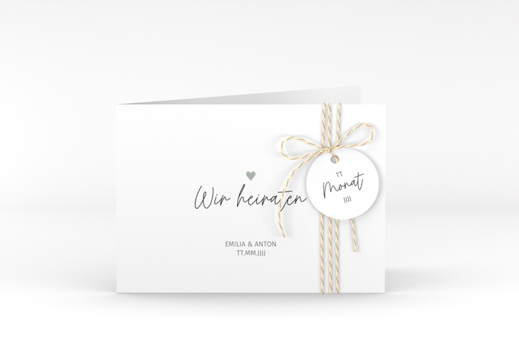 Hochzeitseinladung Herzschlag A6 Klappkarte quer schlicht und elegant mit Herzchen