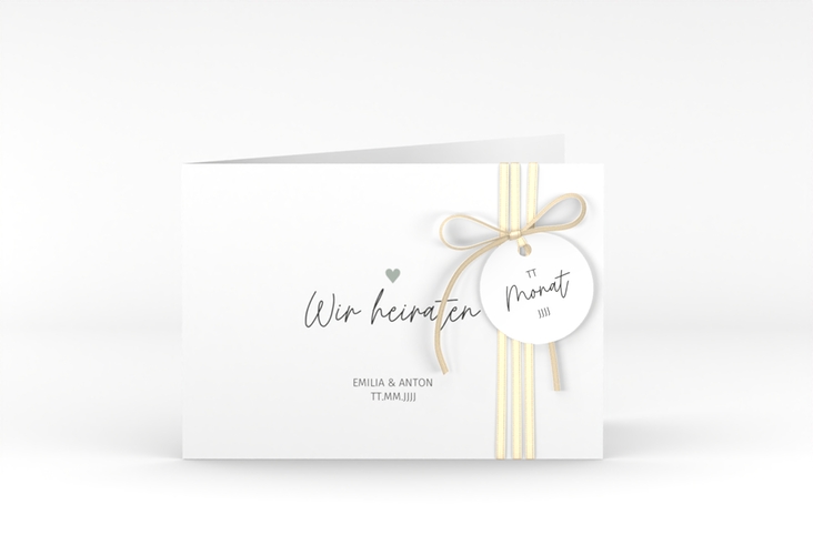 Hochzeitseinladung Herzschlag A6 Klappkarte quer schlicht und elegant mit Herzchen