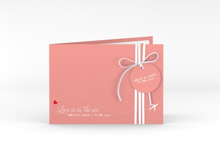 Hochzeitseinladung Weddingpass A6 Klappkarte quer rosa