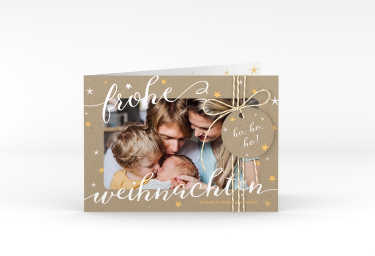 Weihnachtskarte Sternenlicht A6 Klappkarte quer in Kraftpapier-Optik mit Foto