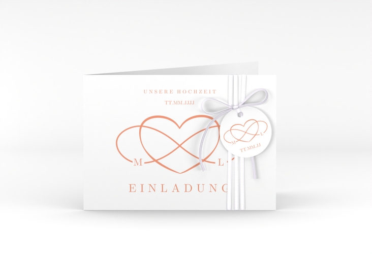 Hochzeitseinladung Infinity A6 Klappkarte quer apricot