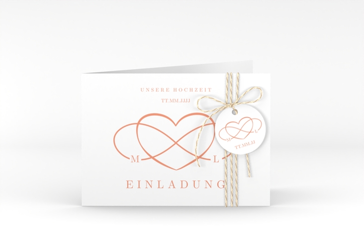 Hochzeitseinladung Infinity A6 Klappkarte quer apricot