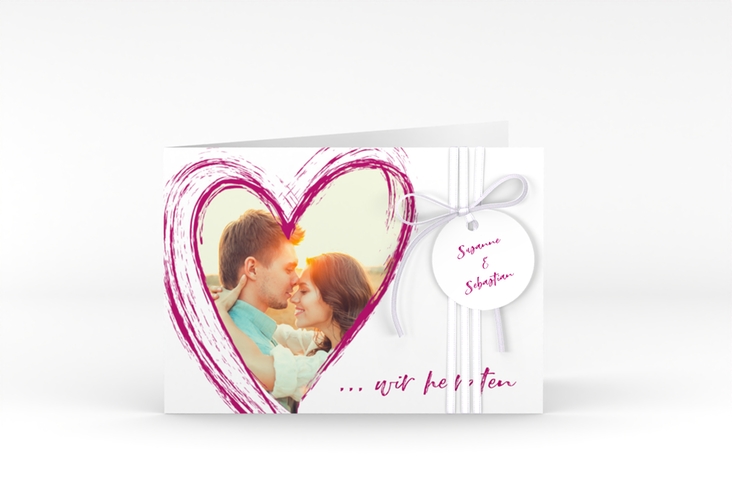 Hochzeitseinladung Liebe A6 Klappkarte quer pink hochglanz