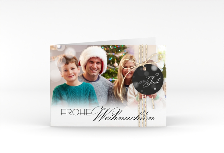 Weihnachtskarte Familienzeit A6 Klappkarte quer schwarz zum Personalisieren mit Familienfoto