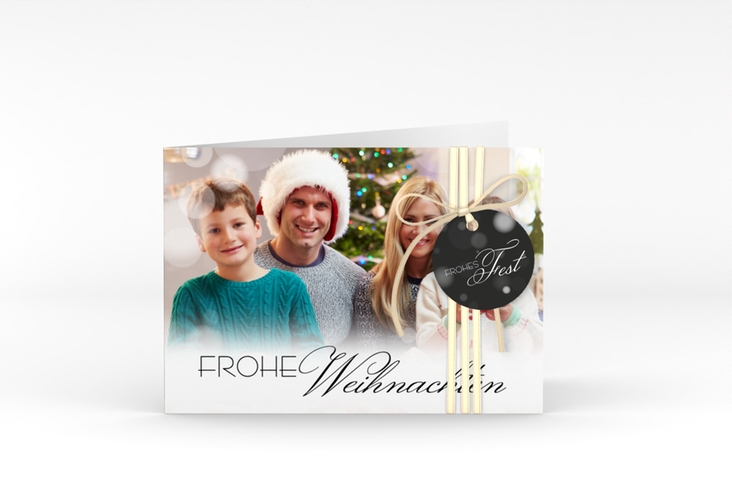 Weihnachtskarte Familienzeit A6 Klappkarte quer schwarz zum Personalisieren mit Familienfoto