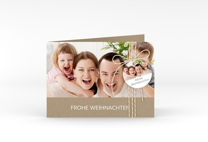 Weihnachtskarte Cozy A6 Klappkarte quer Kraftpapier zum Personalisieren mit Foto