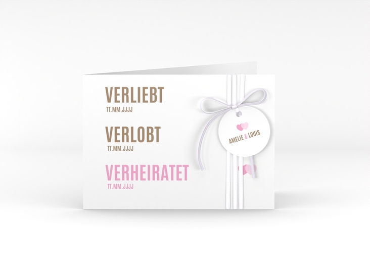 Hochzeitseinladung Couple A6 Klappkarte quer rosa