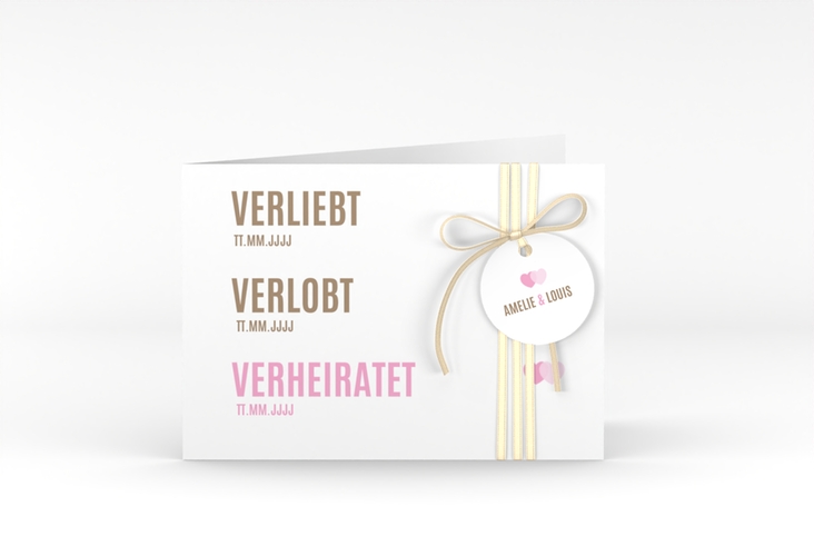 Hochzeitseinladung Couple A6 Klappkarte quer rosa