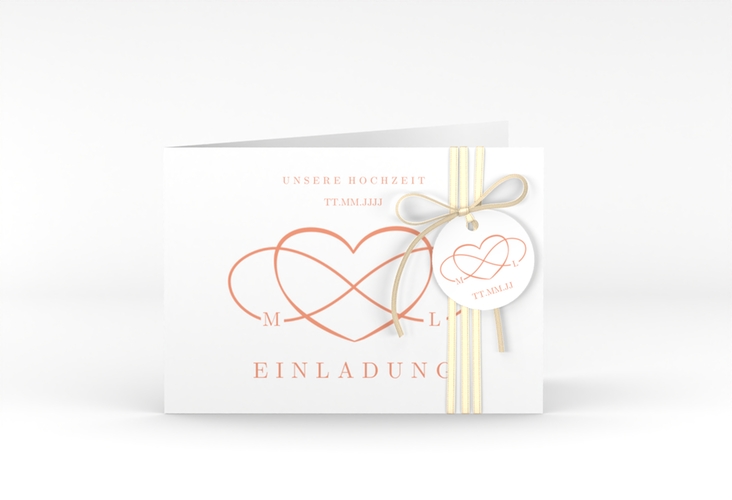 Hochzeitseinladung Infinity A6 Klappkarte quer apricot