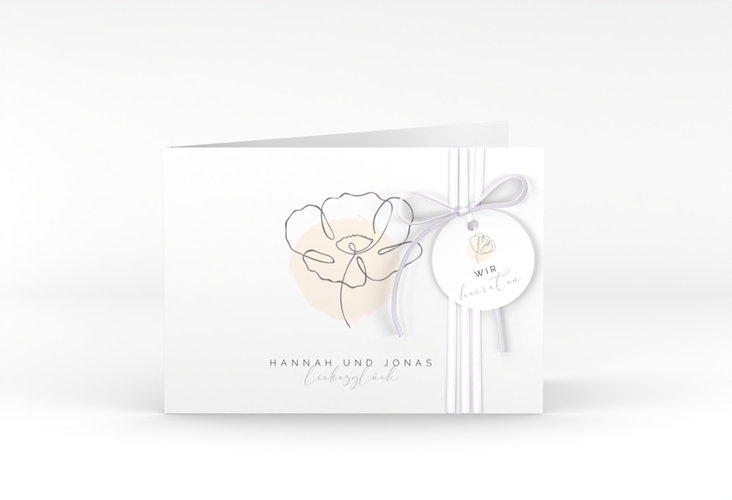 Hochzeitseinladung Flowerline A6 Klappkarte quer apricot