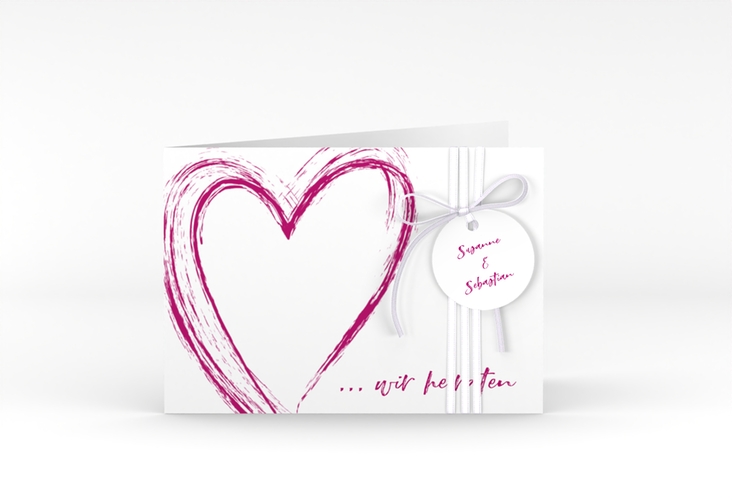 Hochzeitseinladung Liebe A6 Klappkarte quer pink