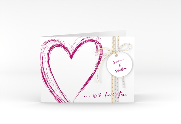 Hochzeitseinladung Liebe A6 Klappkarte quer pink