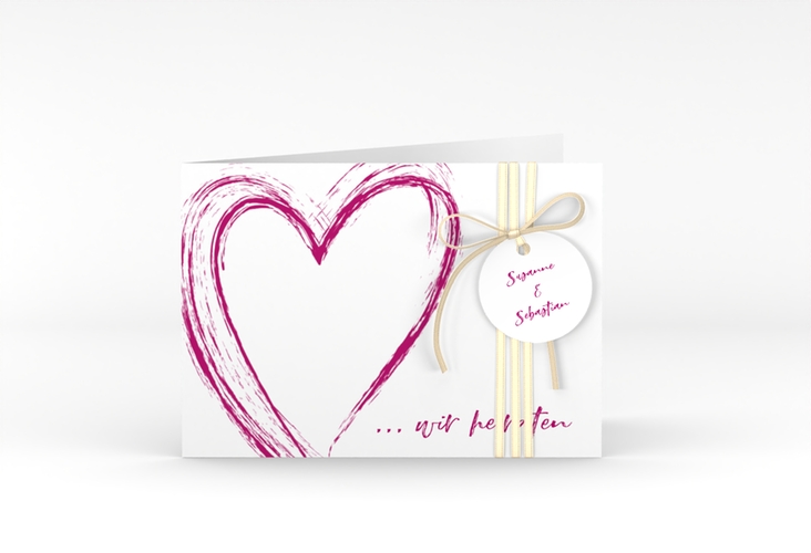 Hochzeitseinladung Liebe A6 Klappkarte quer pink