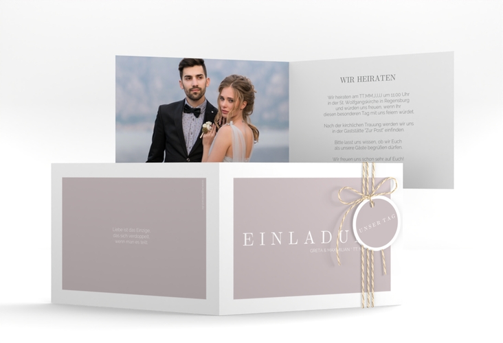 Hochzeitseinladung Simply A6 Klappkarte quer grau