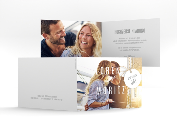 Hochzeitseinladung Memory A6 Klappkarte quer weiss