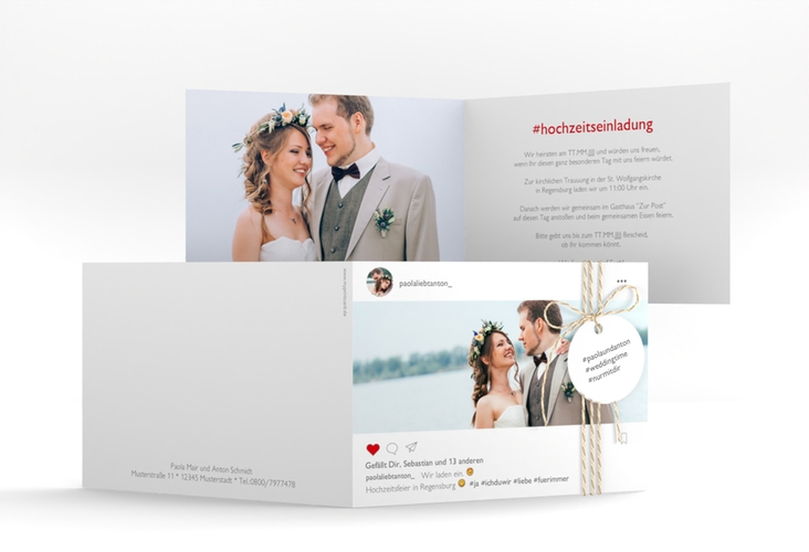 Hochzeitseinladung Posting A6 Klappkarte quer weiss