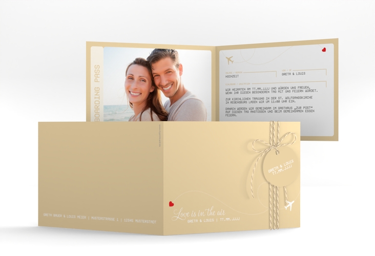 Hochzeitseinladung Weddingpass A6 Klappkarte quer beige