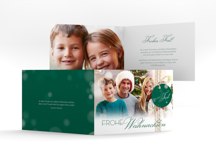 Weihnachtskarte Familienzeit A6 Klappkarte quer gruen hochglanz zum Personalisieren mit Familienfoto